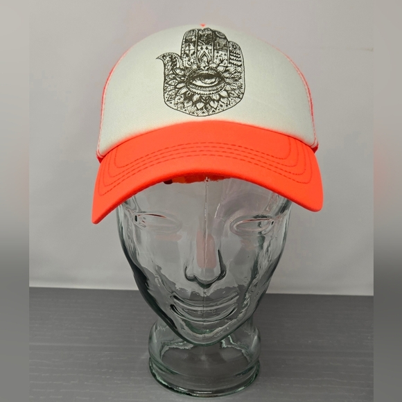 Billabong Snapback Boho Trucker Hat Pink/Orange Adult One Size Unisex Hamsa Hand - Picture 1 of 9